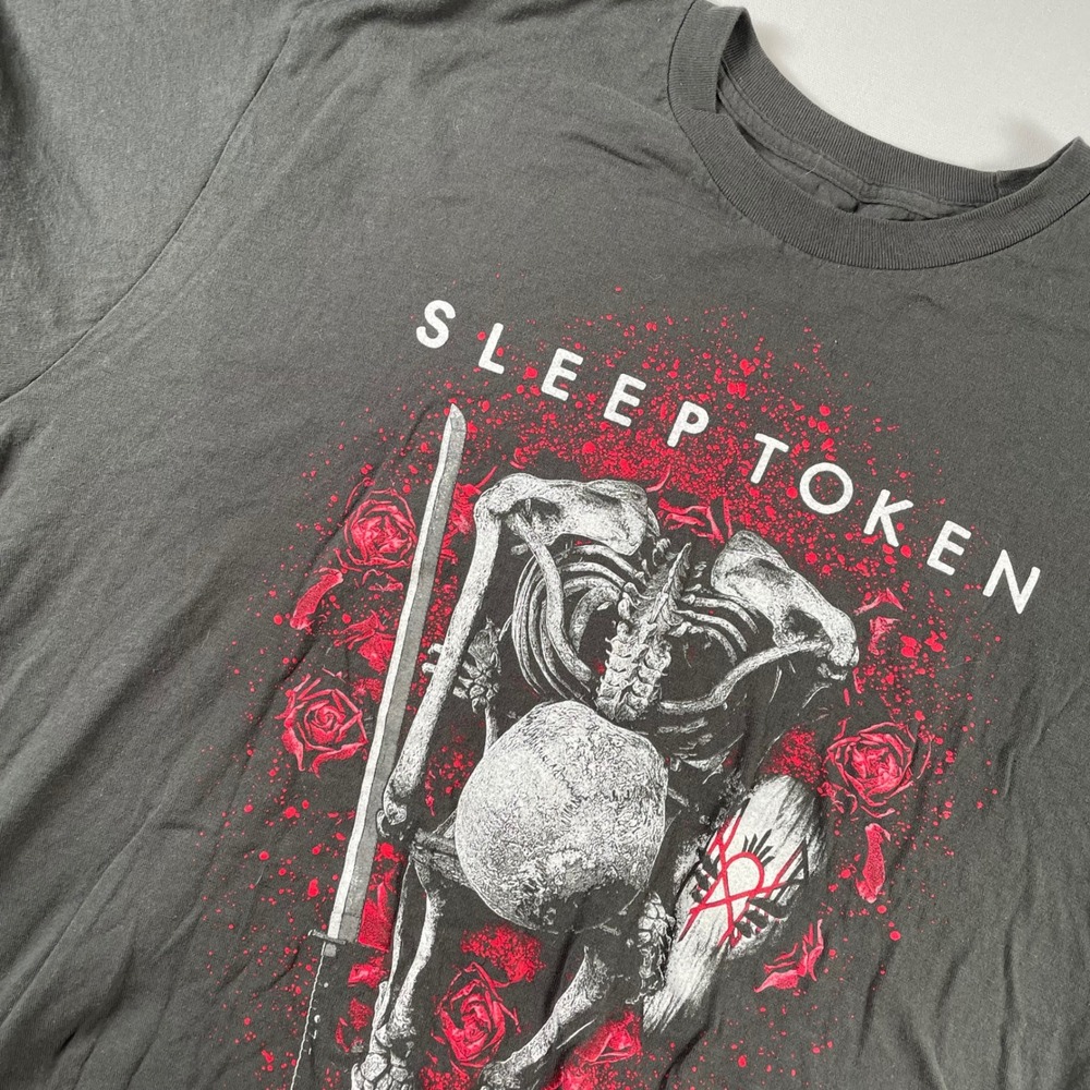 Sleep Token Band T-Shirt XXL Skeleton Roses‎ Graphic Tee Charcoal Black Cotton